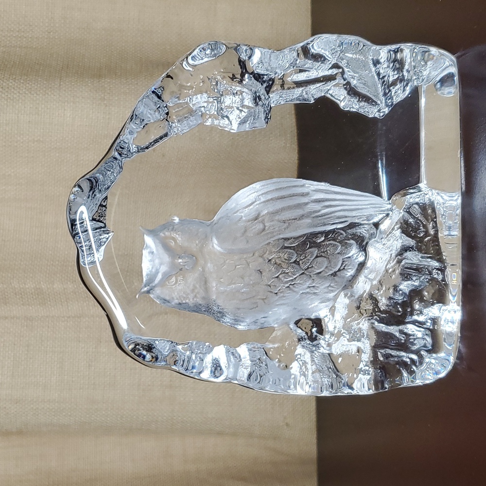 Owl MATS JONASSON Sweden Signed Lead Crystal Swedish Glass Winter Decor
